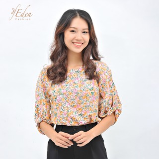 Áo Kiểu Nữ Thời Trang Eden Họa Tiết Hoa Cổ Tròn Tay Lỡ Các Điệu - ASM102