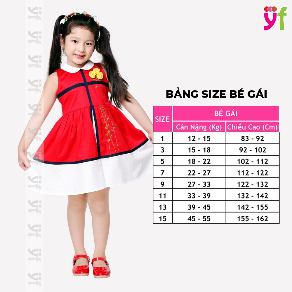 Đầm xòe đỏ cho bé 10-14KG, YF thiết kế sang trọng, vải cotton mềm mát 6DX155