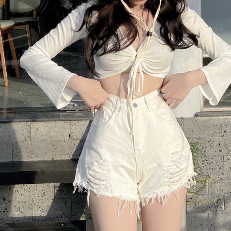 [Ảnh Thật+ Video] ÁO CROPTOP THẮT DÂY NHẤN NGỰC CHIZISHOP PHONG CÁCH THỜI TRANG CRT43