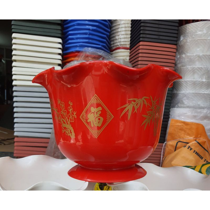 combo 4 chậu in cát tường miệng bèo đường kính 28cm