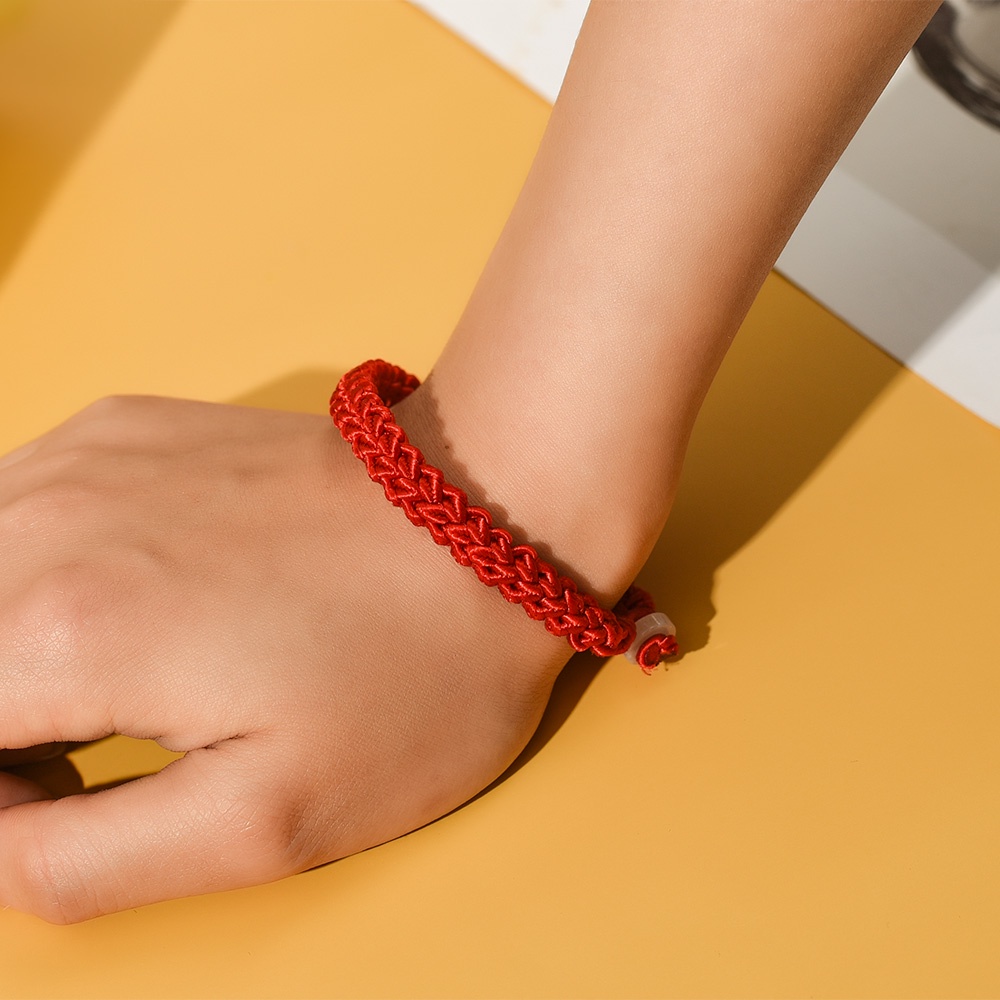 Vòng Đeo Tay May Mắn Bện Dây Có Khóa An Toàn Màu Đỏ Unisex
