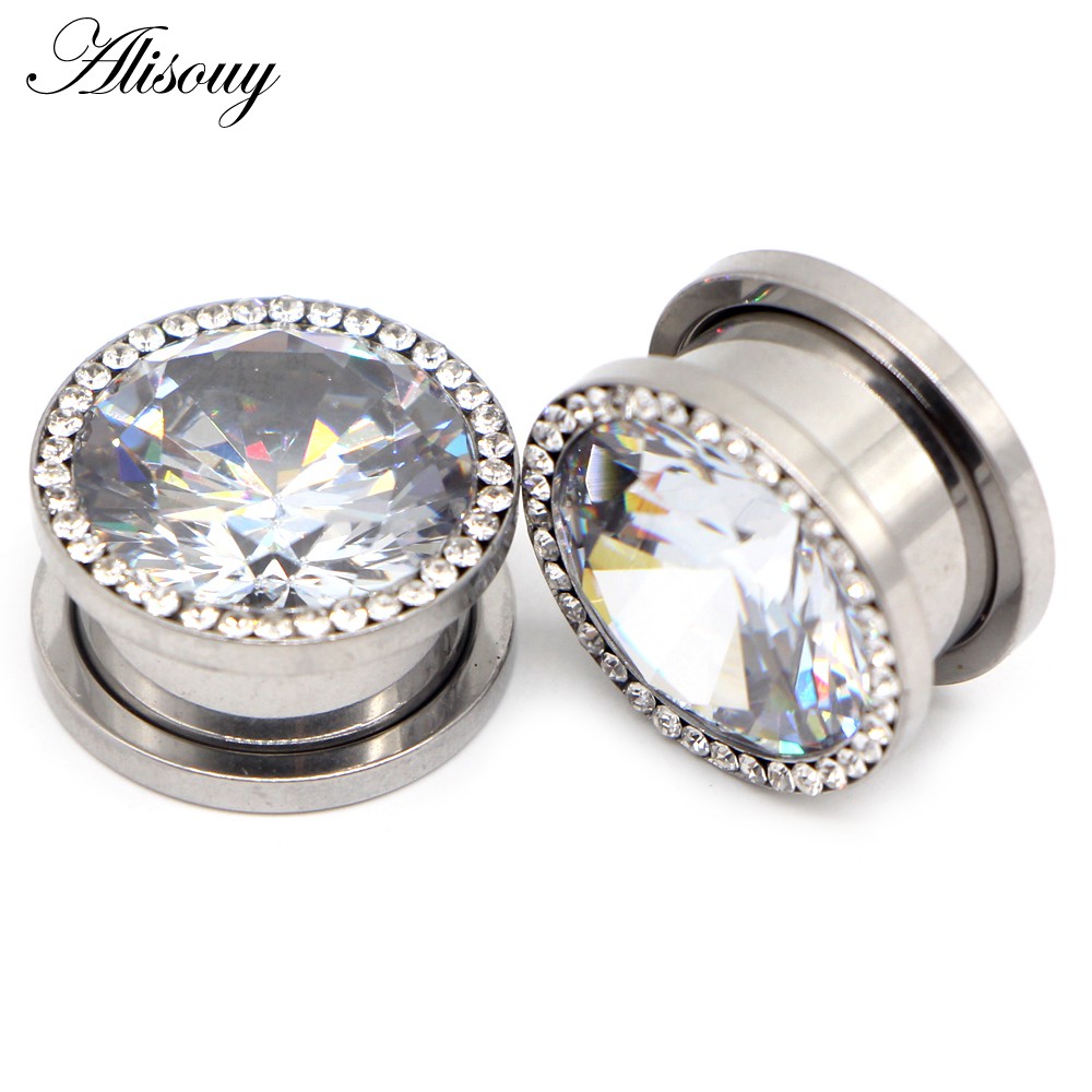 Alisouy Set 2 Khuyên Tai Thép Không Gỉ Đính Đá zircon Nhiều Màu Sắc