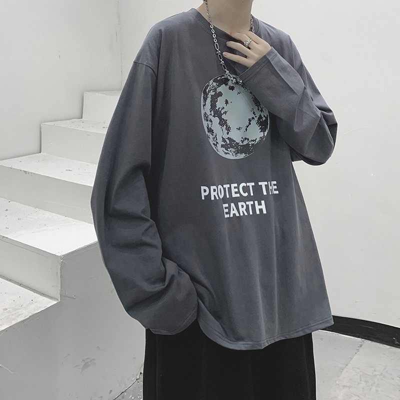 Áo thun tay dài dáng rộng in chữ phong cách Hàn Quốc thời trang mùa đông cho nam size M-5XL