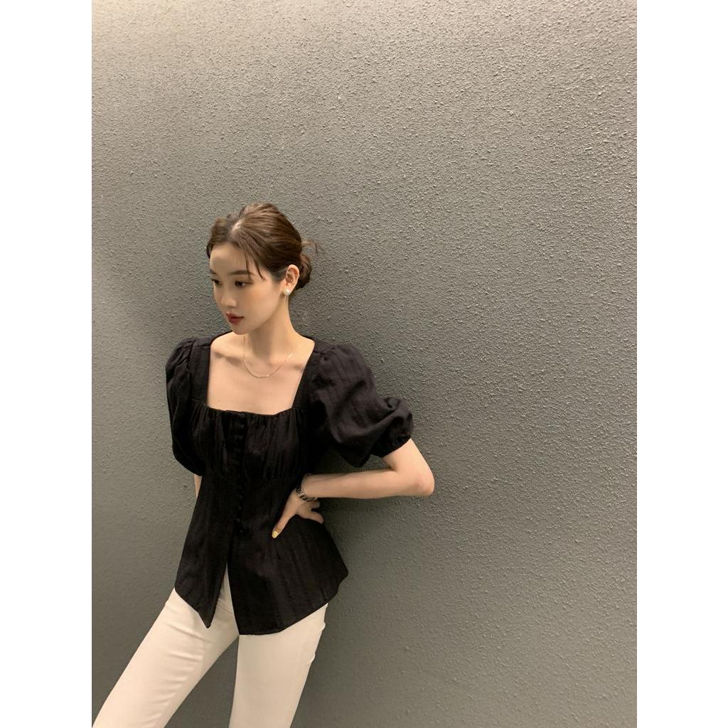 Áo Sơ Mi Ngắn Tay Cổ Vuông Một Hàng Nút Phong Cách Mới Mùa Hè 62775