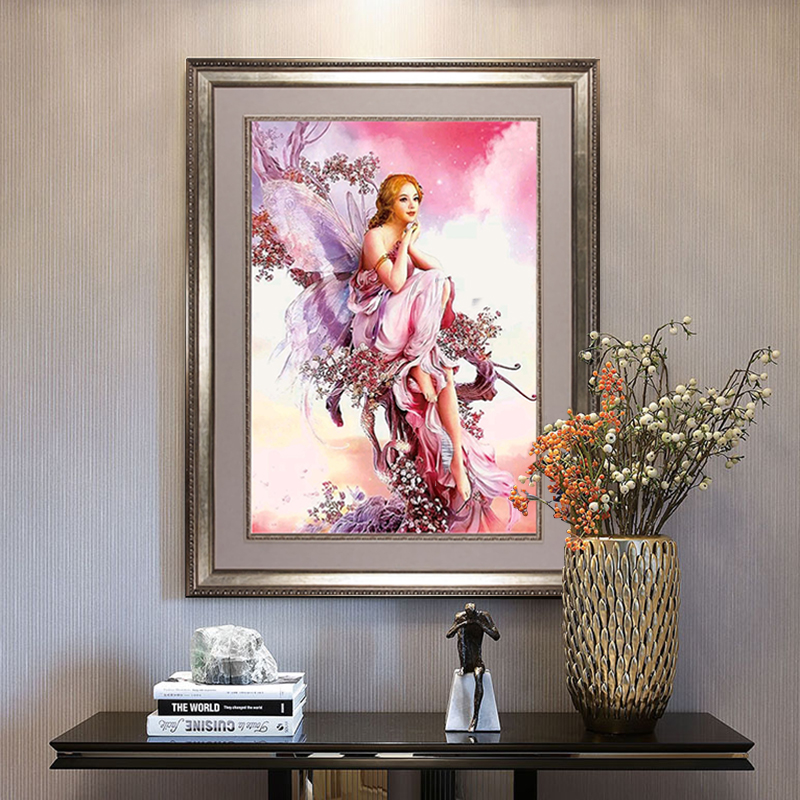 Tranh đính đá 5D tự làm hình nàng tiên và bướm trang trí nhà cửa