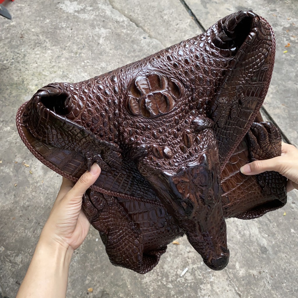 TÚI ĐEO CHÉO DA CÁ SẤU NGUYÊN CON NÂU ĐEN THẬT 100%