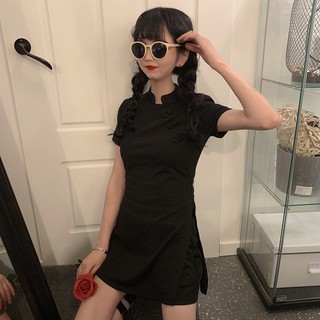 Bộ đồ sườn xám đen ngắn cô gái trung hoa màu đen + quần short ngắn đen ulzzang