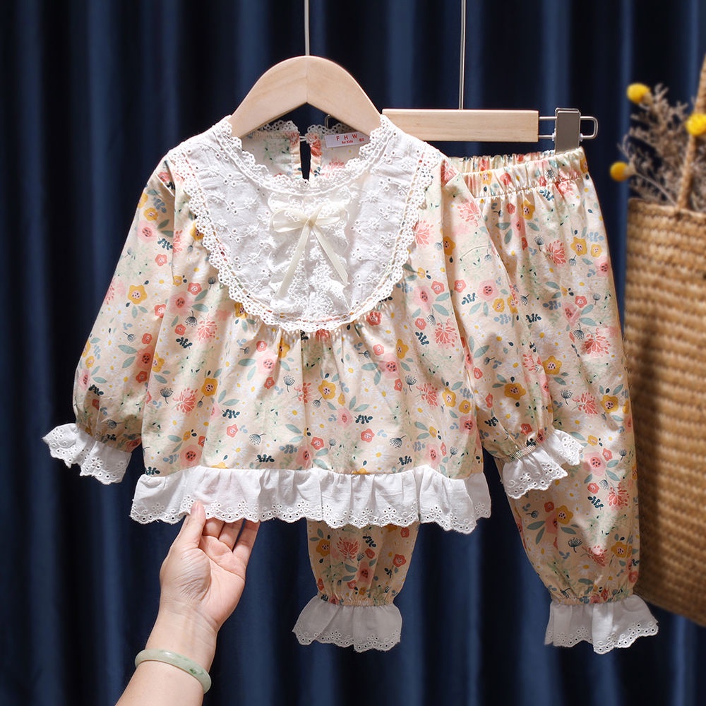 Bộ Đồ Ngủ Tay Dài Chất Cotton Thời Trang Xuân Thu Mới 2022 Cho Bé Gái
