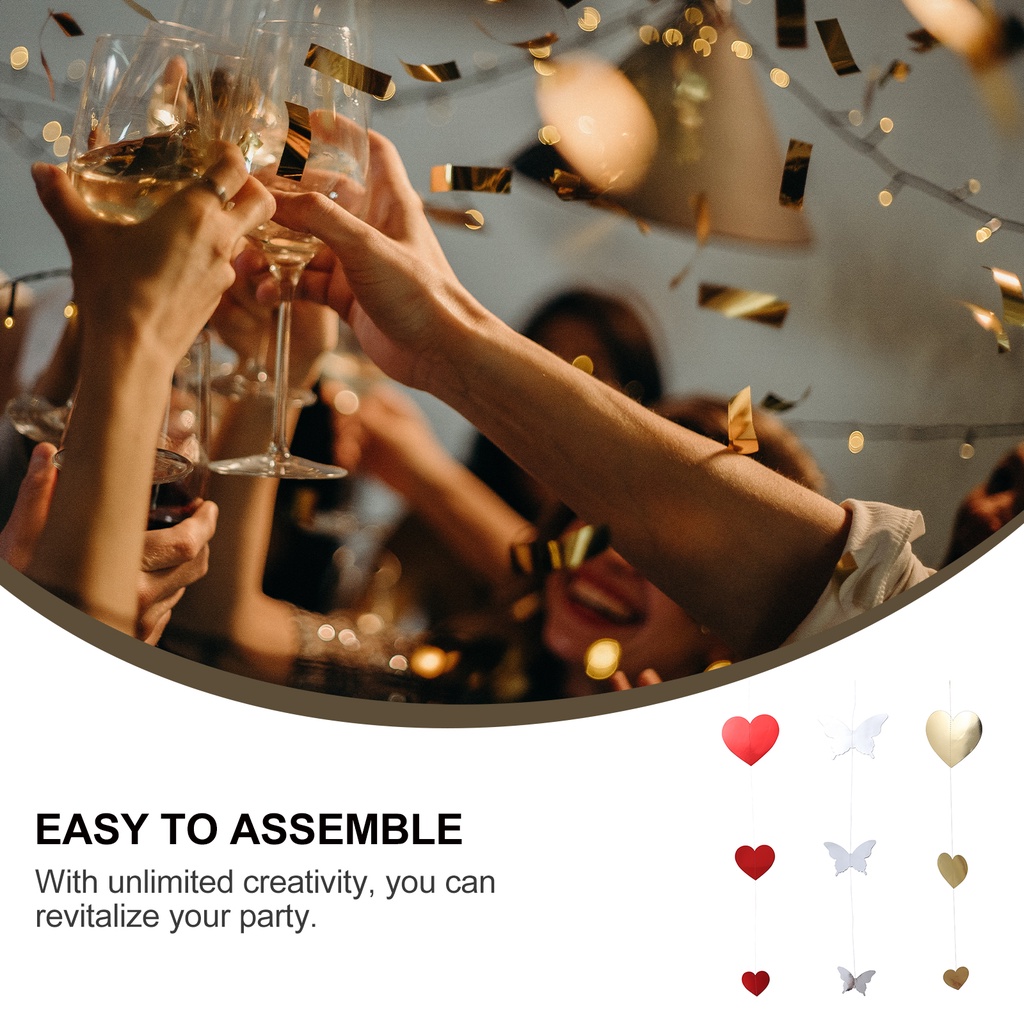 1 Set 3 Pcs 3D Valentine's Day Heart Shape Pendants Wedding Banners Christmas Hanging Decors