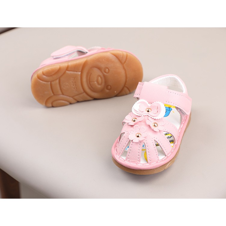 sandal tập đi bé gái size 15-19 da mềm đính hoa