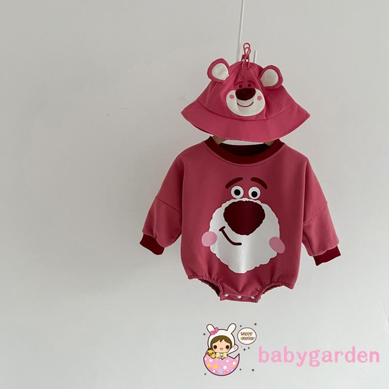 Áo Liền Quần Tay Dài Cổ Tròn In Hình Gấu Hoạt Hình Dành Cho Bé Sơ Sinh