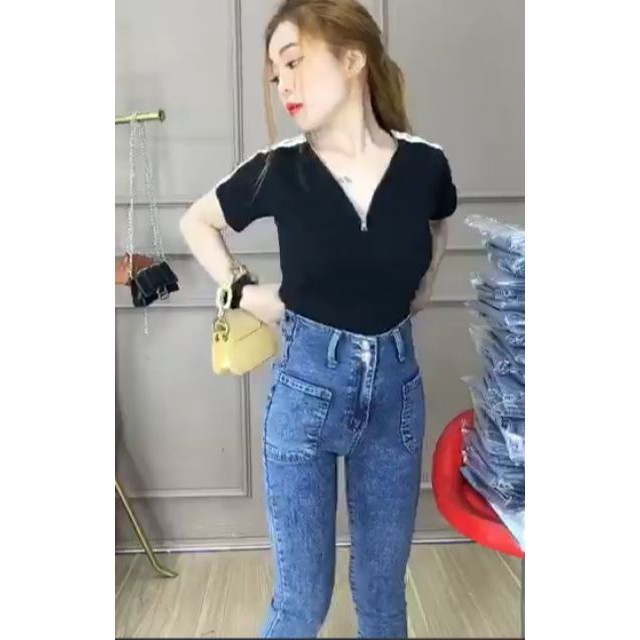 (sale) Quần jean nữ cạp siêu cao, 2 khuy (video+ảnh thật) (video+ảnh thật)