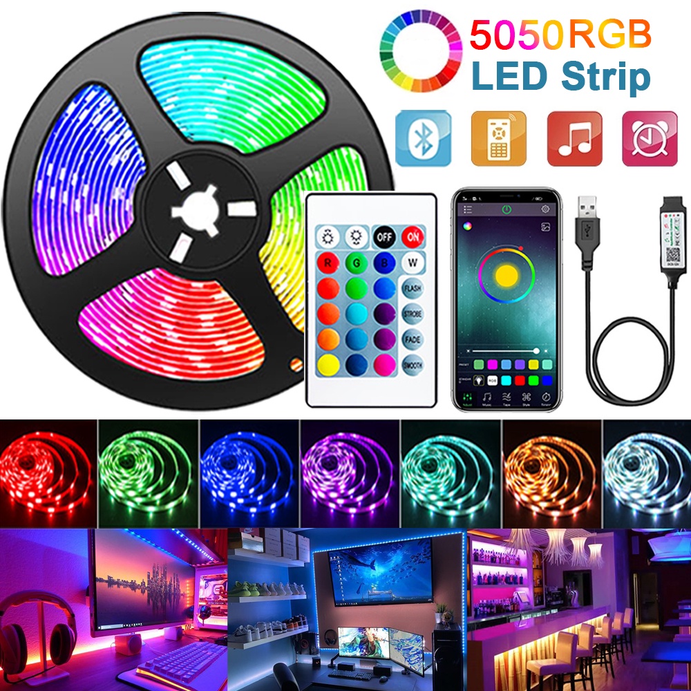 Dây Đèn Led 5050 RGB Thay Đổi Màu Sắc Kèm Điều Khiển bluetooth Tiện Dụng Trang Trí Phòng Khách / Phòng Ngủ