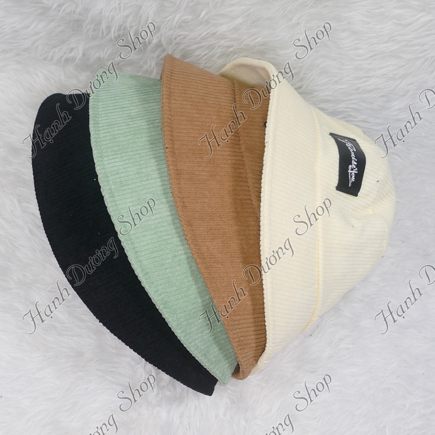 Mũ bucket cụp nhung nón tai bèo vành tròn thêu chữ sớ nhung đũa to phong cách thời trang phù hợp cả nam lẫn nư