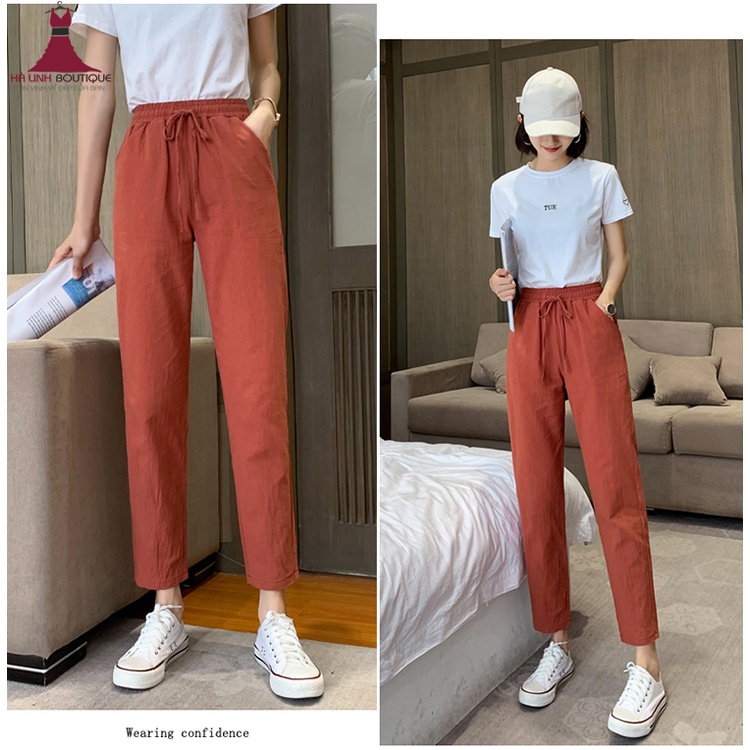 Quần baggy nữ chất đũi xước cao cấp - Quần baggy đũi nữ