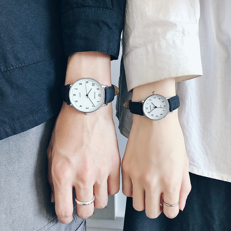 Đồng hồ nam nữ cặp đôi ULZZANG mặt tròn số kiểu basic