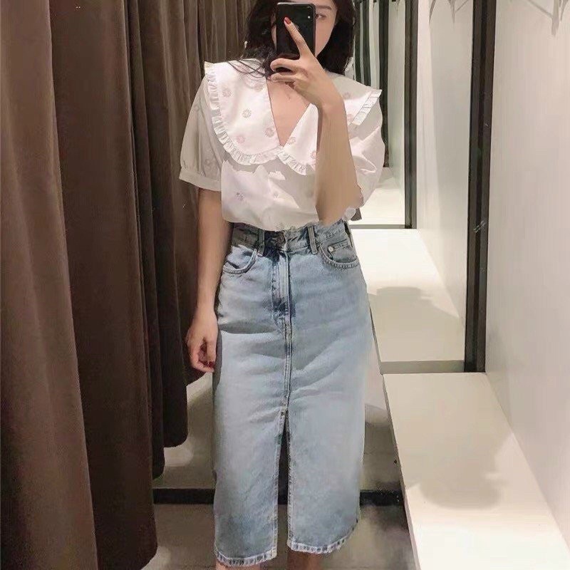 Áo sơ mi thêu hoa cúc nổi