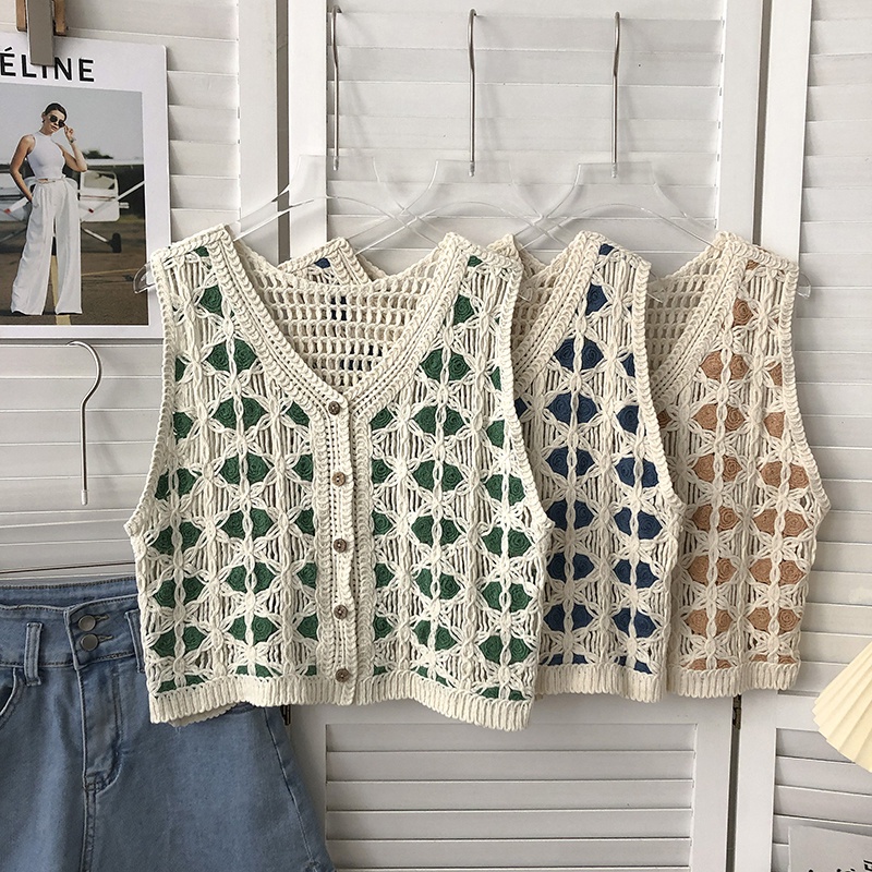 Áo Dệt Kim Sát Nách Dáng Ngắn Cổ Chữ V Phong Cách Hàn Quốc