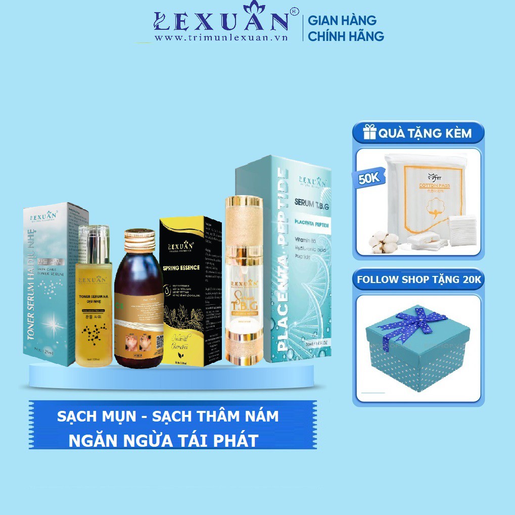 Combo sạch mụn Lê Xuân natural cosmetic - sạch mụn ẩn mụn dầu đen mụn trứng cá mụn bọc... Sáng mịn da, khít chân lông