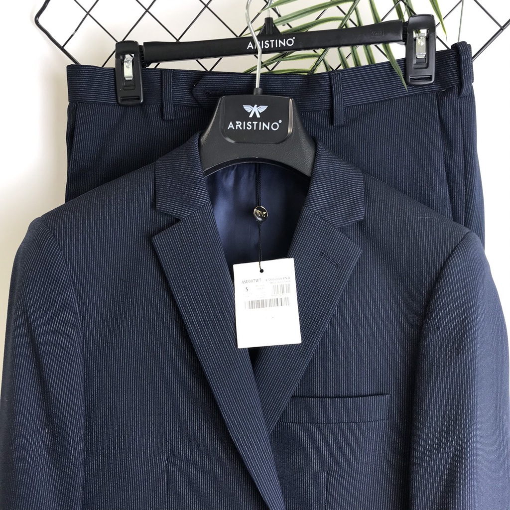 Bộ vest  nam Aristino from ôm  ASU007W7 tím than kẻ