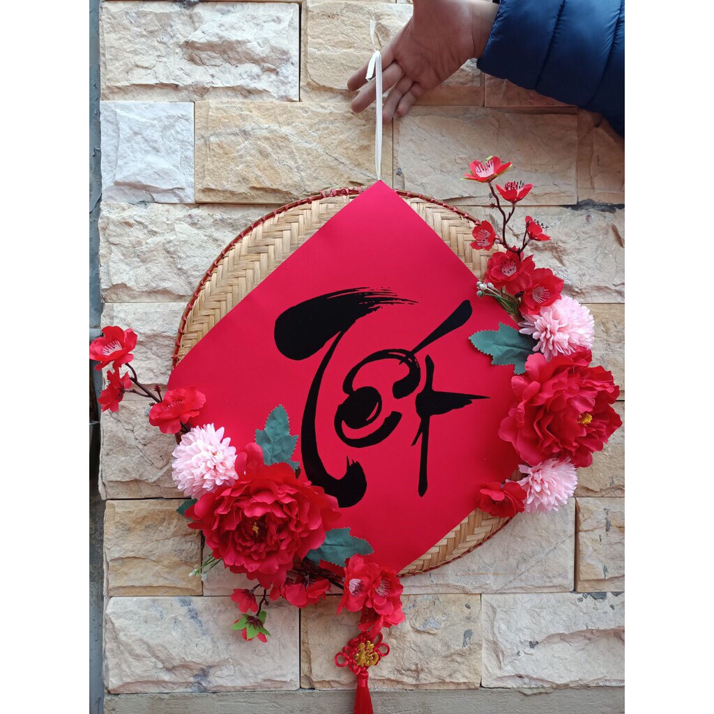 Mẹt tre trang trí chữ Tết ,chữ Xuân 2022 ( mẹt vàng ) đường kính 40cm,đẹp lung linh