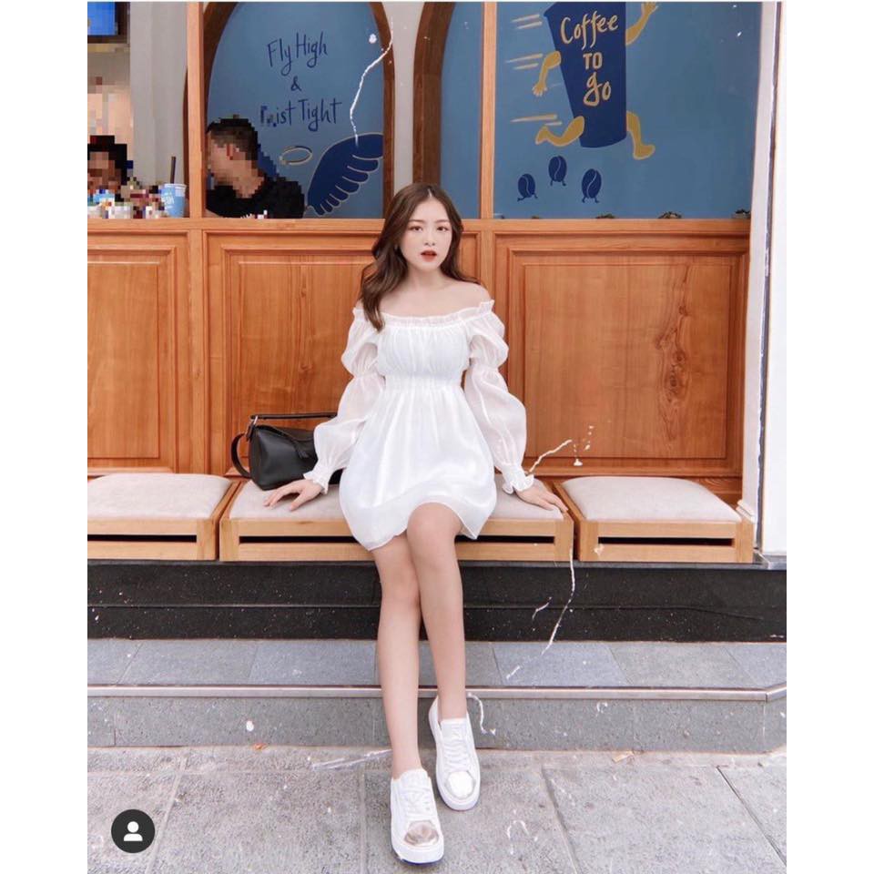 [Mã SKAMA06 giảm 8% tối đa 50K đơn 250K] ĐẦM TRẮNG BẸT VAI TAY VOAN BO CHUN | BigBuy360 - bigbuy360.vn