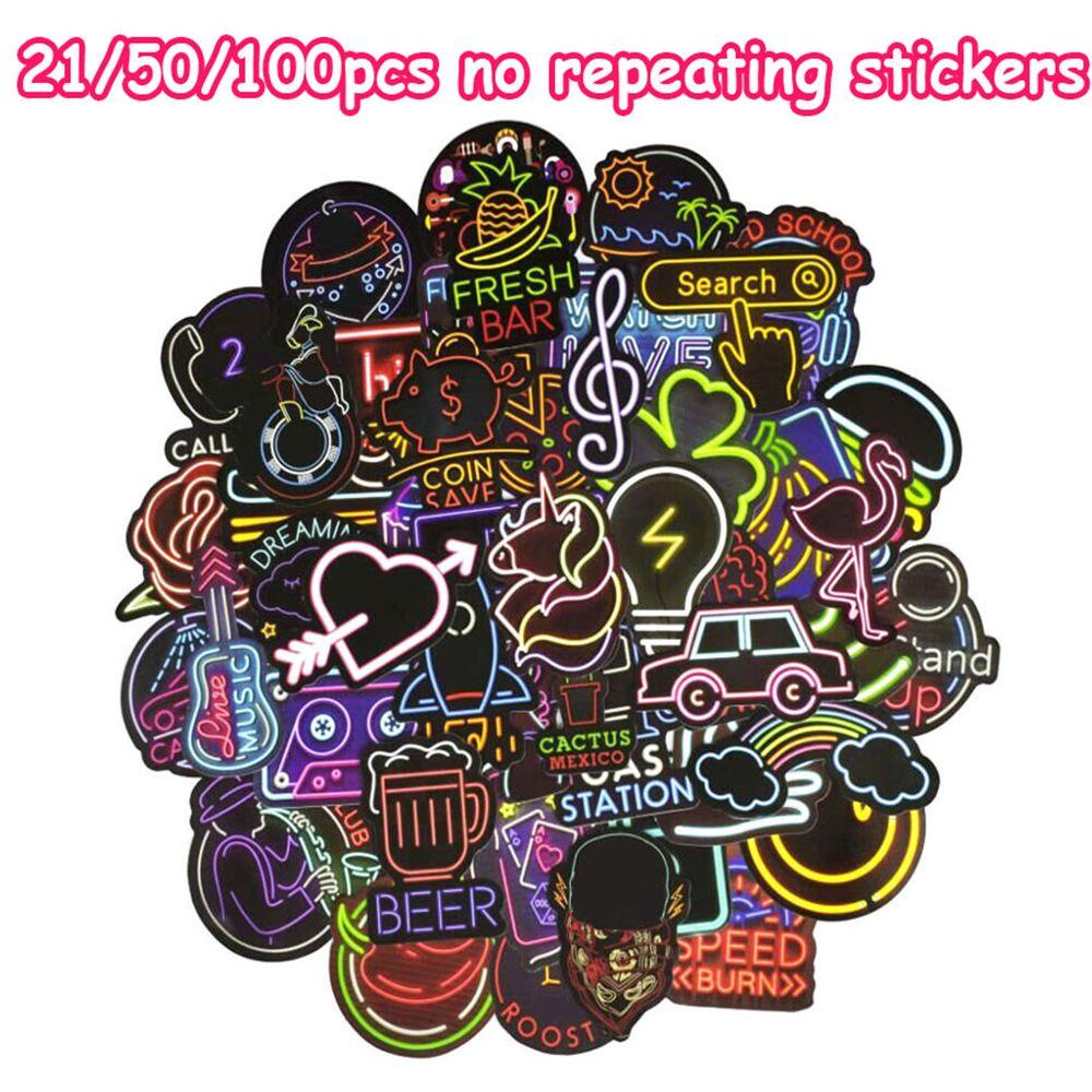 Bộ 21 / 50 / 100 Miếng Dán Màu Neon Trang Trí Vali DIY