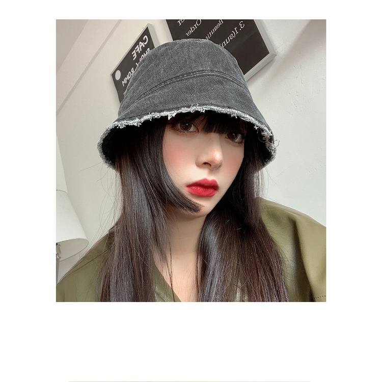 Mũ tai bèo vải denim vành tua rua giặt kỹ che mặt chống nắng thời trang mùa hè hàng mới 2021 dễ phối đồ dành cho bạn nữ