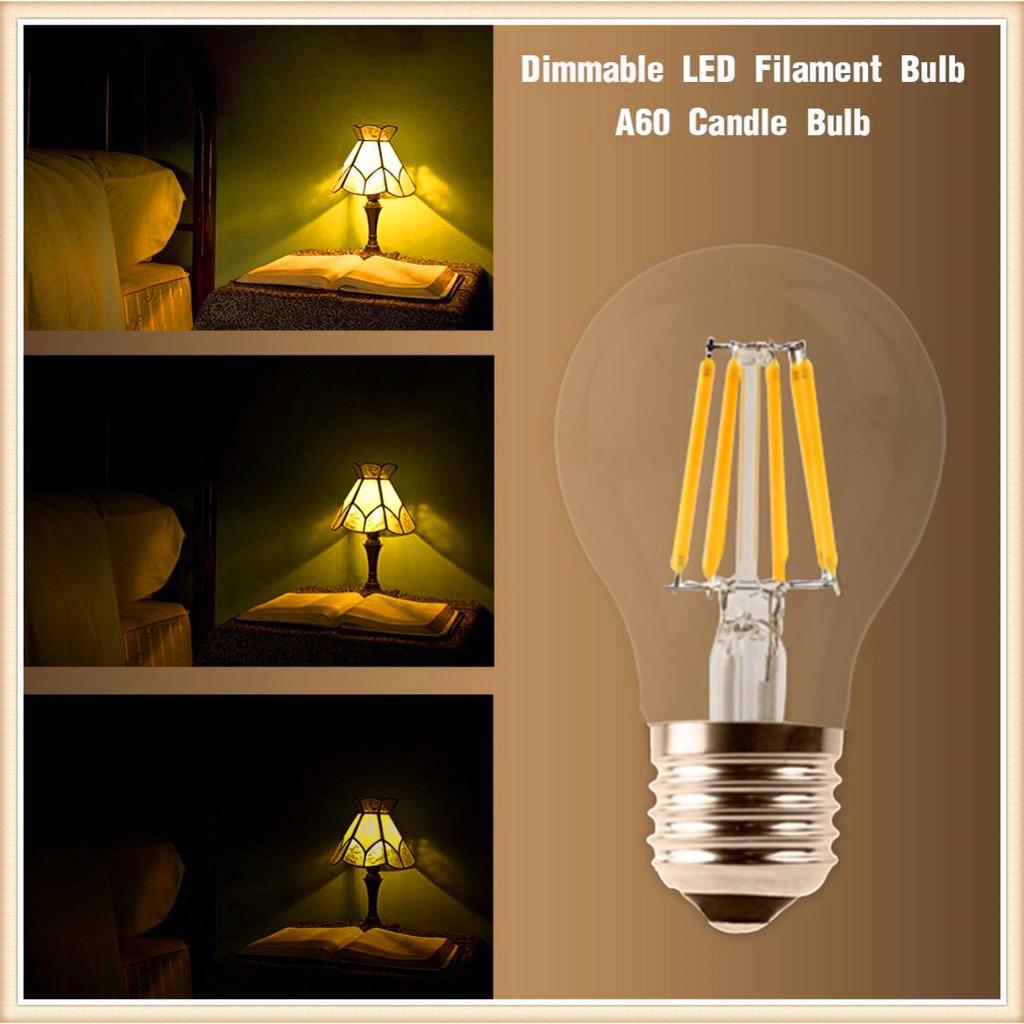 A60 LED Filament Bulb E27 Retro Edison Lamp 220V Vintage Candle Light Dimmable Globe Ampoule Lighting COB Home Decor