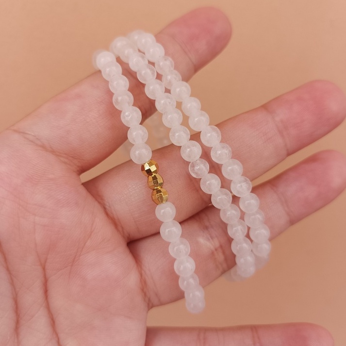 Vòng tay chuỗi đá TA Trắng 4ly mix bi mạ vàng 14k quấn 3 - Clear Quartz 4mm bracelet