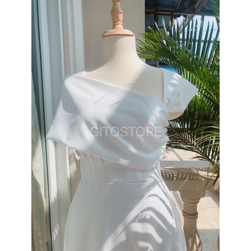 ĐẦM TRẮNG TRỄ VAI MIDI DÁNG DÀI CHE TAY– GD128 | BigBuy360 - bigbuy360.vn