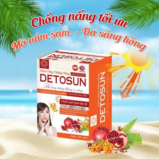 Viên Uống Chống Nắng DETOSUN, bổ sung glutathione giúp đẹp da, chống lão hóa da, bảo vệ da, hỗ trợ giảm nám da, sạm da