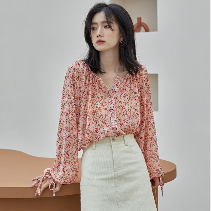 Áo Sơ Mi Họa Tiết Hoa Phong Cách Mùa Thu Mới Thanh Lịch Cho Nữ