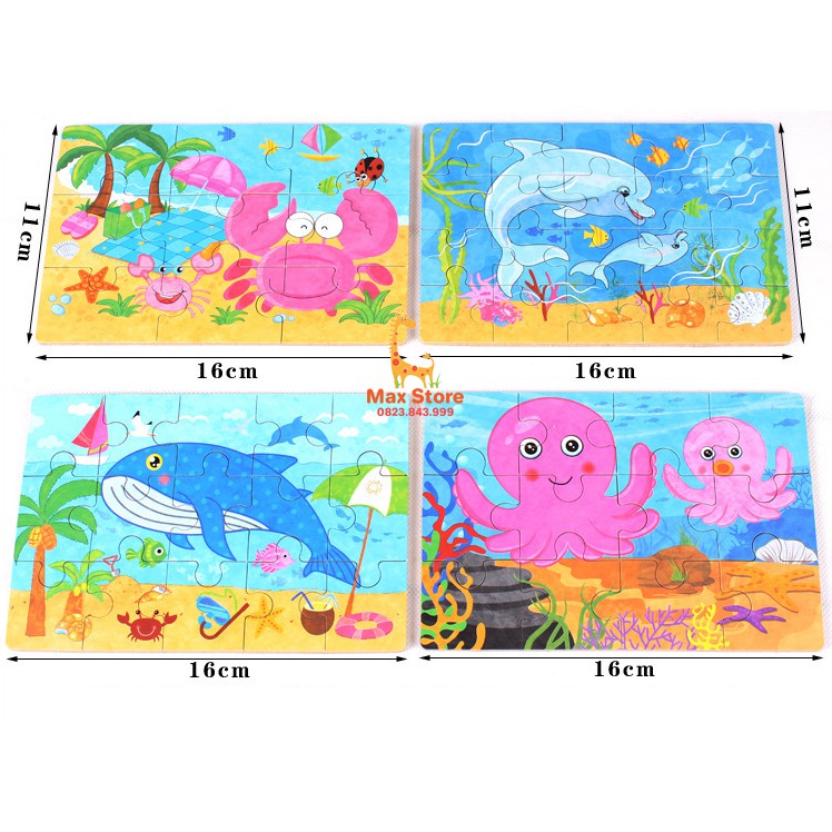 (4 Cấp Độ) Đồ Chơi Gỗ Bộ 4 Tranh Ghép Hình PUZZLE Hộp Sắt