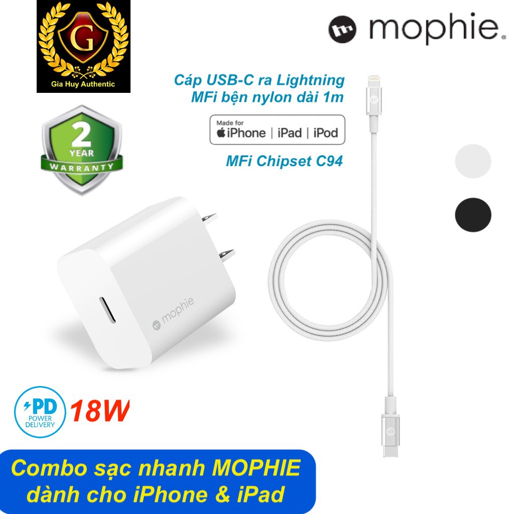 COMBO Sạc Nhanh iPhone, iPad Pro MOPHIE PD 3.0/ QC 3.0 18W