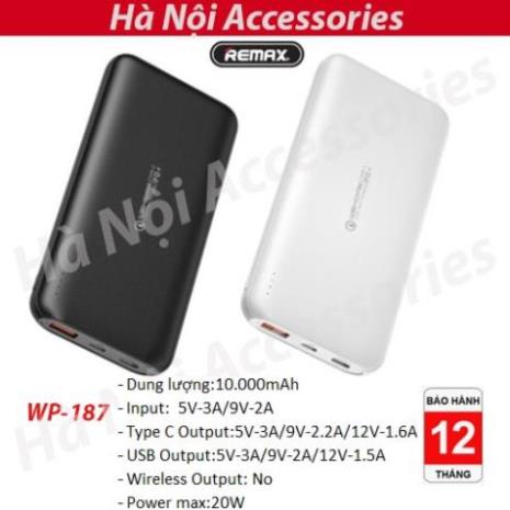 Pin sạc dự phòng 10.000mAh Wekome WP187, Sạc nhanh QC 3.0, PD 20W - Hàng Chính Hãng