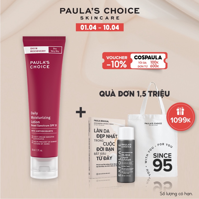 Kem chống nắng dưỡng ẩm phục hồi da tổn thương Paula’s Choice Skin Recovery Daily Moisturizing Lotion SPF 30-60ml 1460
