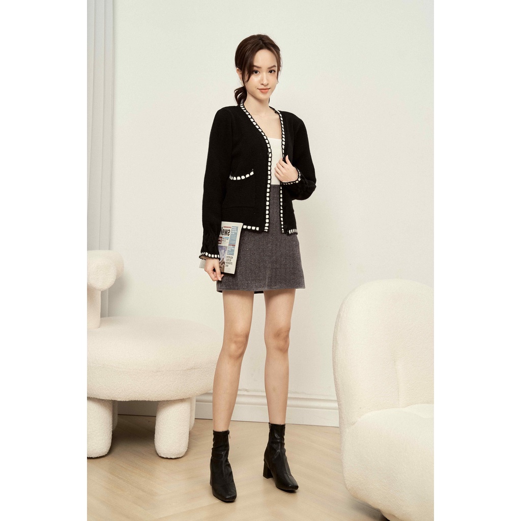 Cardigan phối viền cổ V 2 túi vuông TIINSTORE G21156