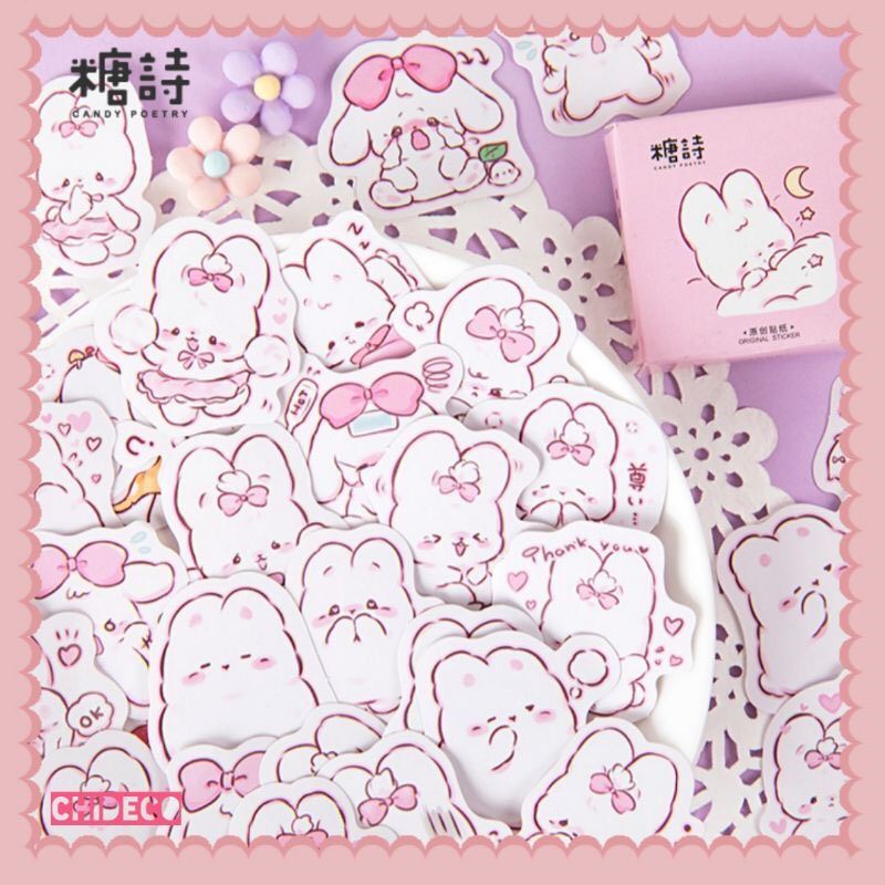 Combo sticker dán bình nước bàn phím điện thoại và dây thun cột tóc