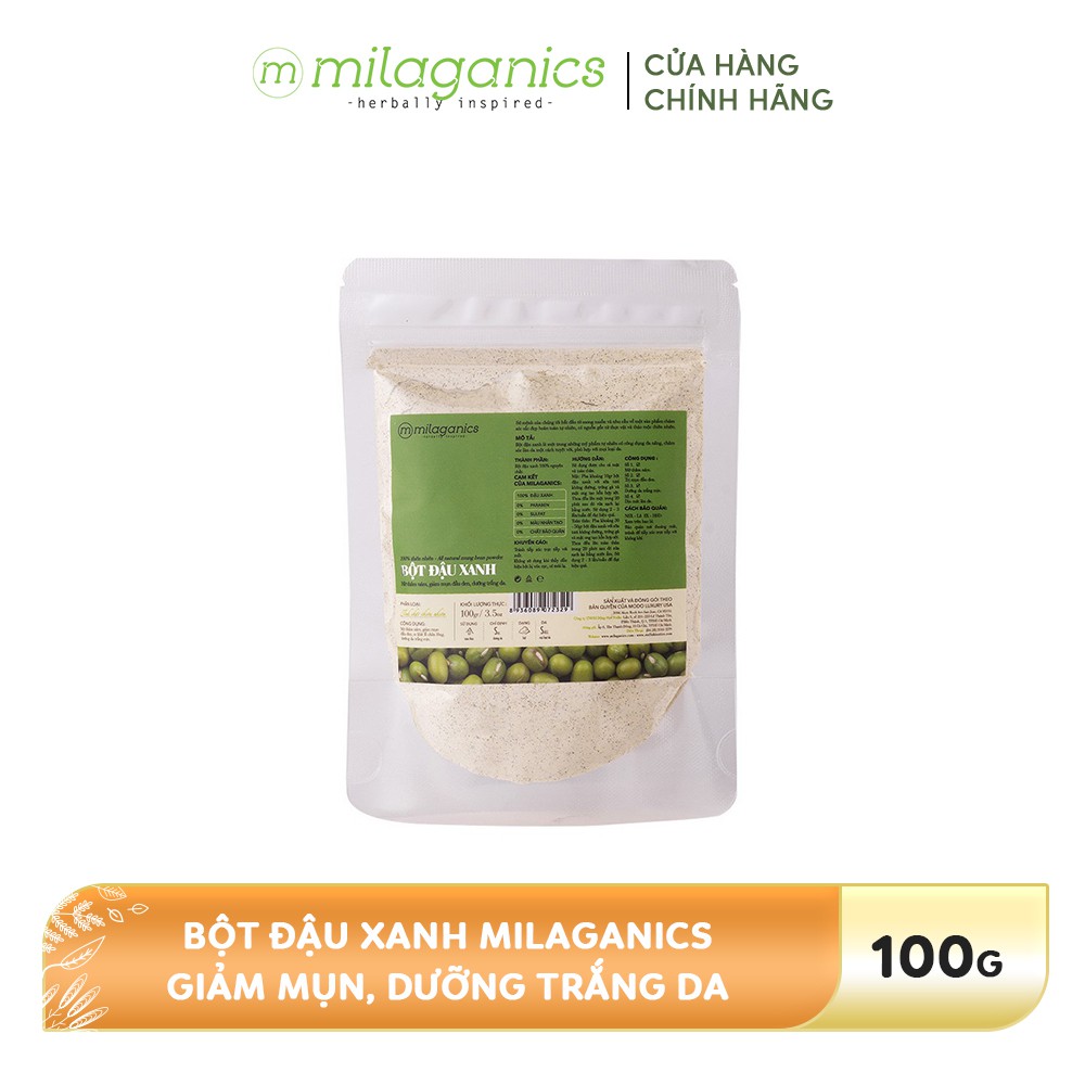 [Mã FMCGMALL -8% đơn 250K] Bột Đậu xanh Giúp Giảm Mụn Dưỡng Da Trắng Sáng MILAGANICS 100g | BigBuy360 - bigbuy360.vn