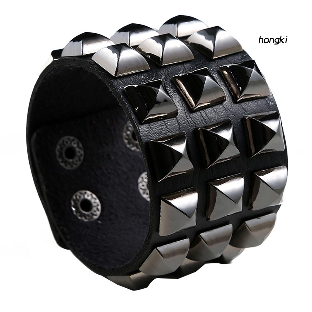Vòng tay da bản to đính đinh tán phong cách punk cho nam nữ