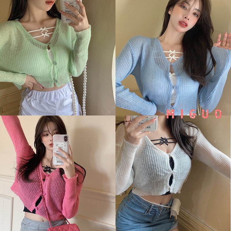 Áo Cardigan Dệt Kim Mỏng Dài Tay Chống Nắng Miguo 2021 Dành Cho Nữ
