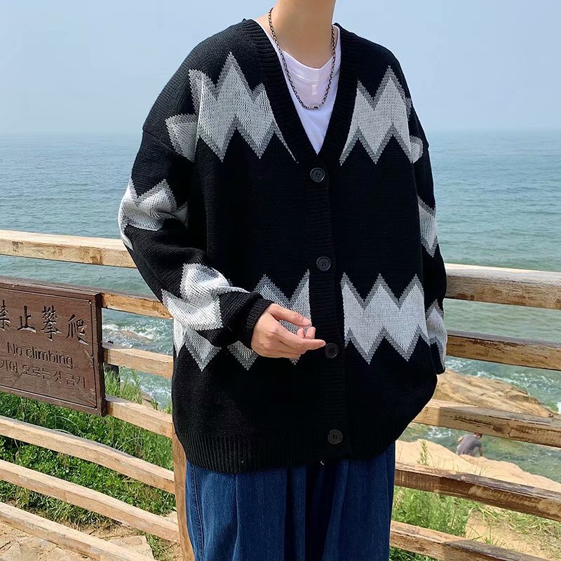 Áo khoác cardigan dệt kim cổ chữ V màu trơn thời trang thu đông phong cách Hàn Quốc cho nam