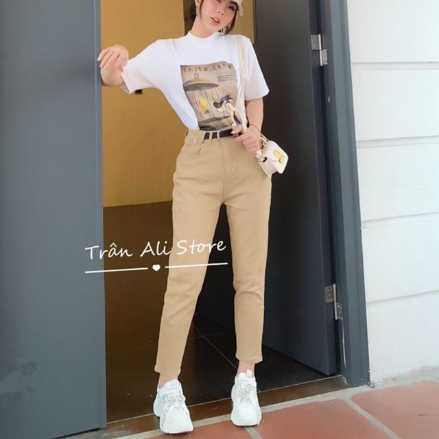 Quần baggy Kaki khoá có nắp túi cạp