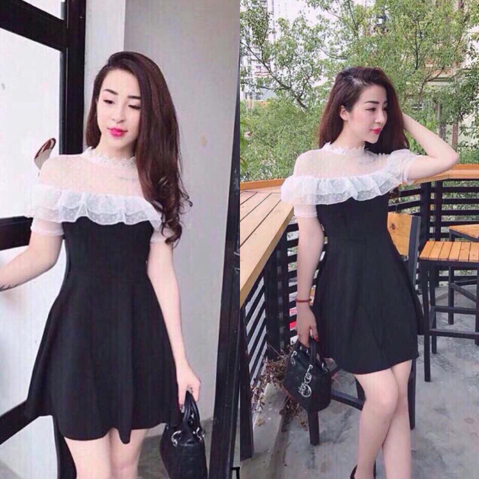 Bigsale Đầm xòe phối ren bi