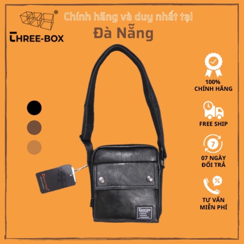 [Three box] Túi da cao cấp túi đeo chéo thời trang nam nữ unisex