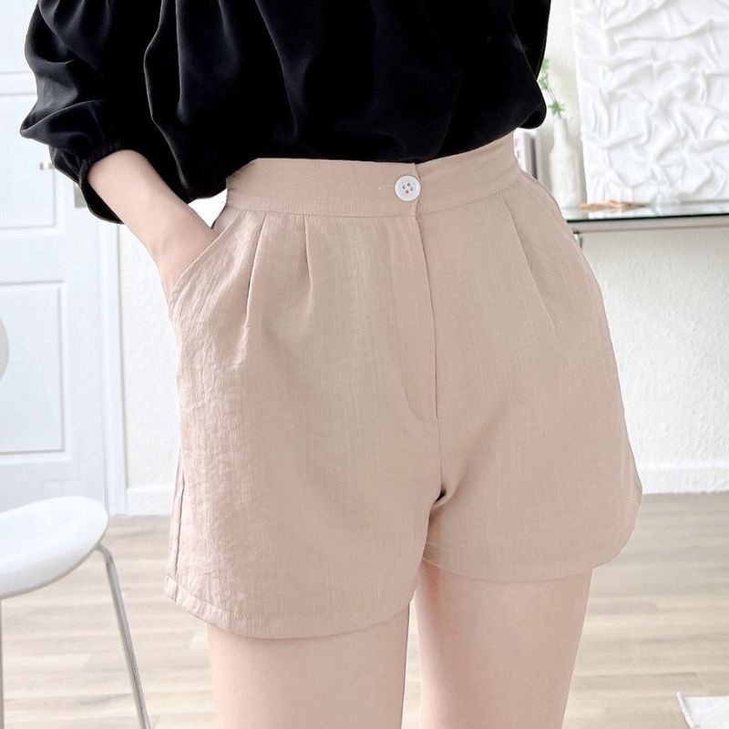 Quần short nữ đùi chất vải đũi mặc nhà thể thao lưng cao đi chơi bigsize ống rộng đẹp cạp cao ulzzang QD02 ESHOP