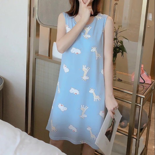 Váy ngủ cộc tay thun mềm mát dễ thương
