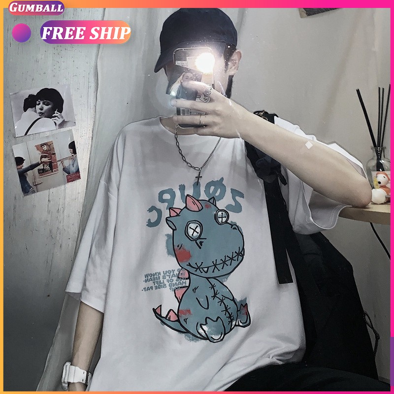 Áo Thun Tay Lỡ Unisex Áo Phông Form Rộng Nam Nữ In Hình Khủng Long Oversize Cá Tính