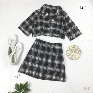 Set áo vest + chân váy caro TALY S944